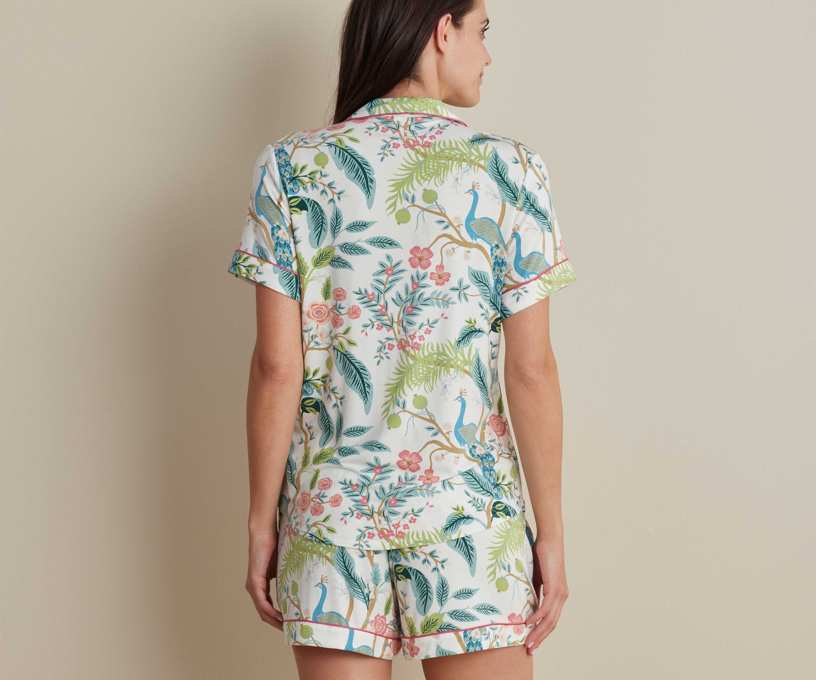 Tencel Modal Button Front Short Set - Peacock Ivory - Image 6