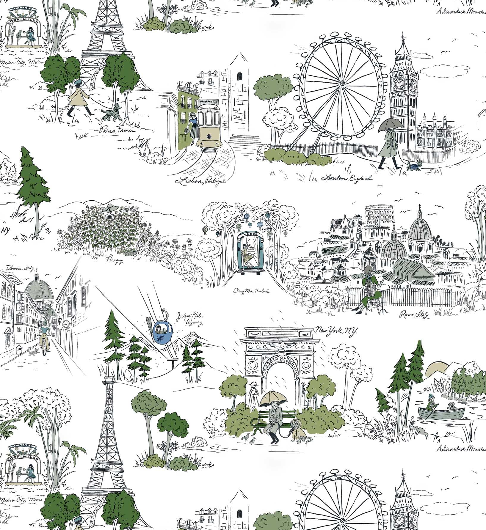 Travel Sketches Peel & Stick Wallpaper Sample - Blue Multi - Image 3