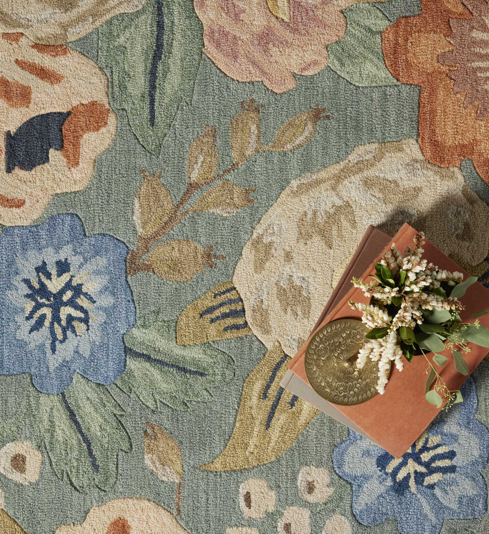 Vintage Blossoms Wool-Hooked Rug - Sage - Image 2