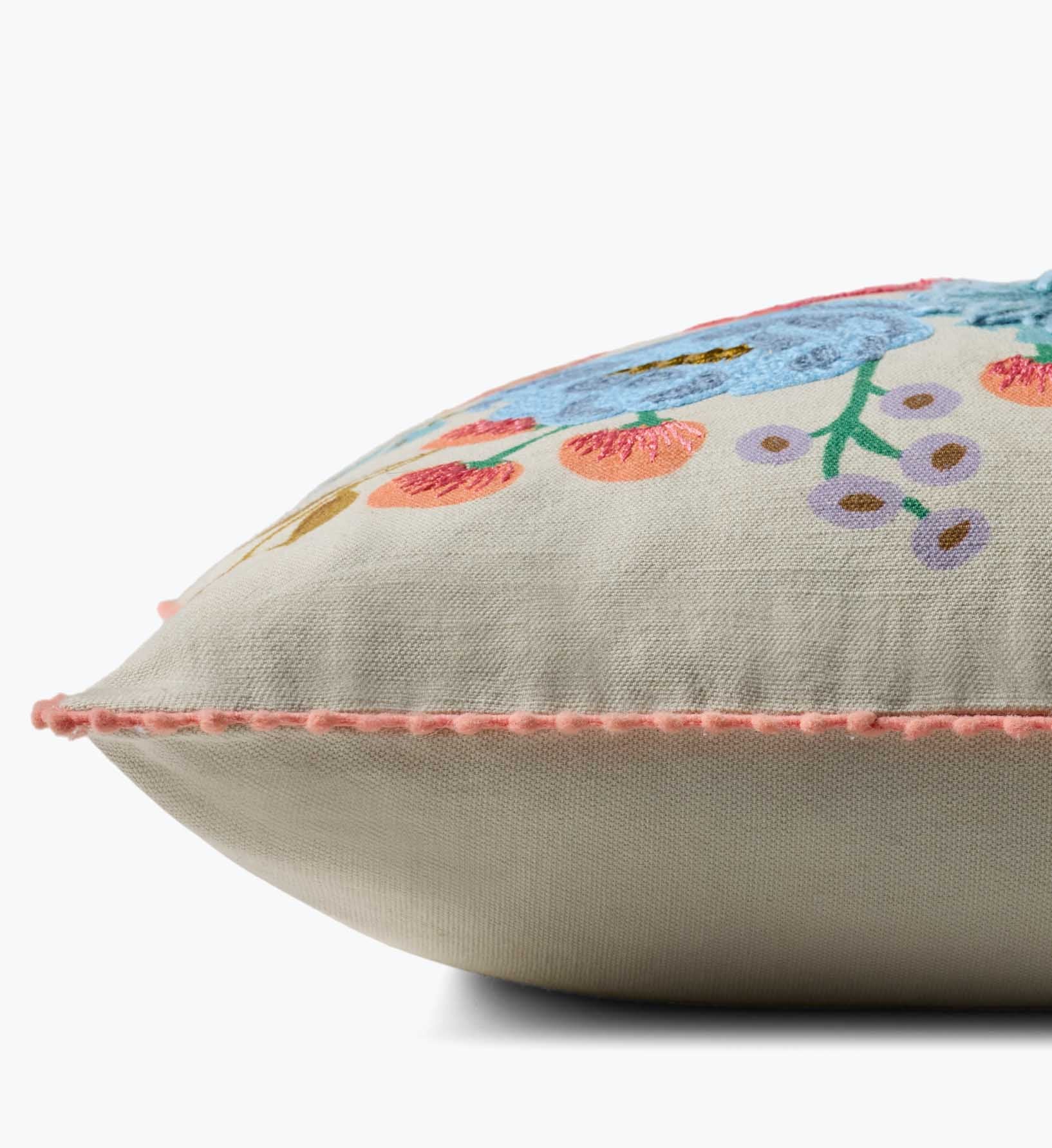Vintage Garden Embroidered Lumbar Pillow - Light Green - Image 4