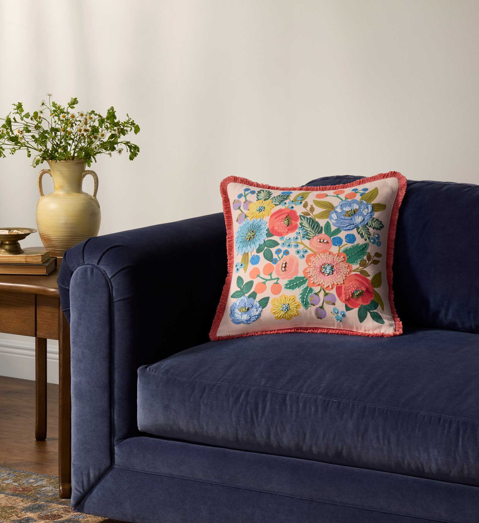 Vintage Garden Embroidered Pillow - Blush - Image 3