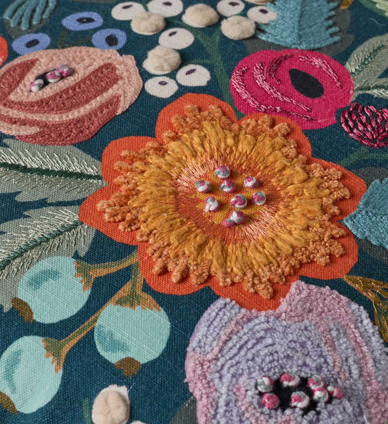 Vintage Garden Embroidered Pillow - Multi - Image 3