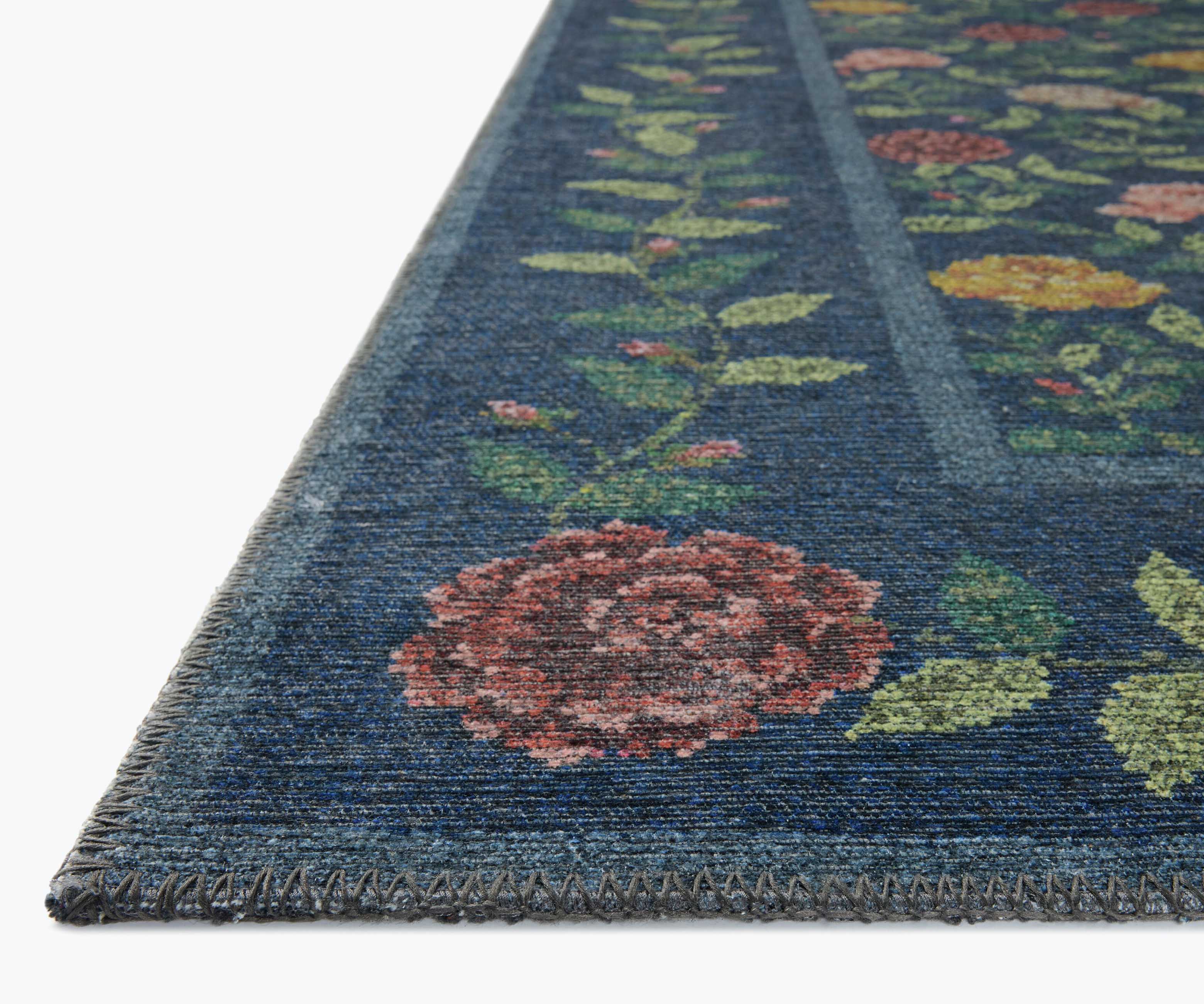 Wildwood Rose Trellis Printed Rug - Navy - Image 5