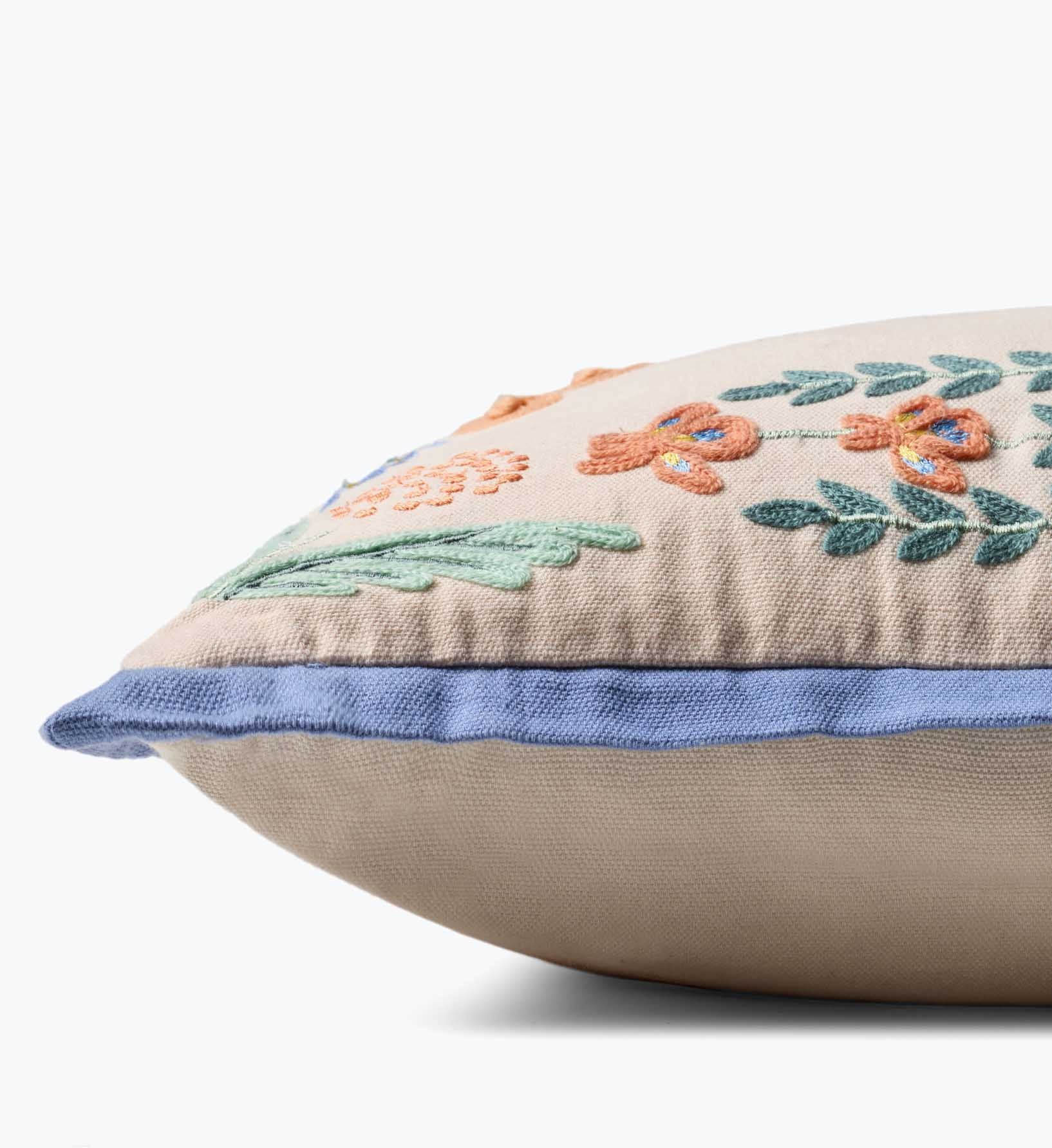 Willow Border Embroidered Lumbar Pillow - Ivory - Image 3