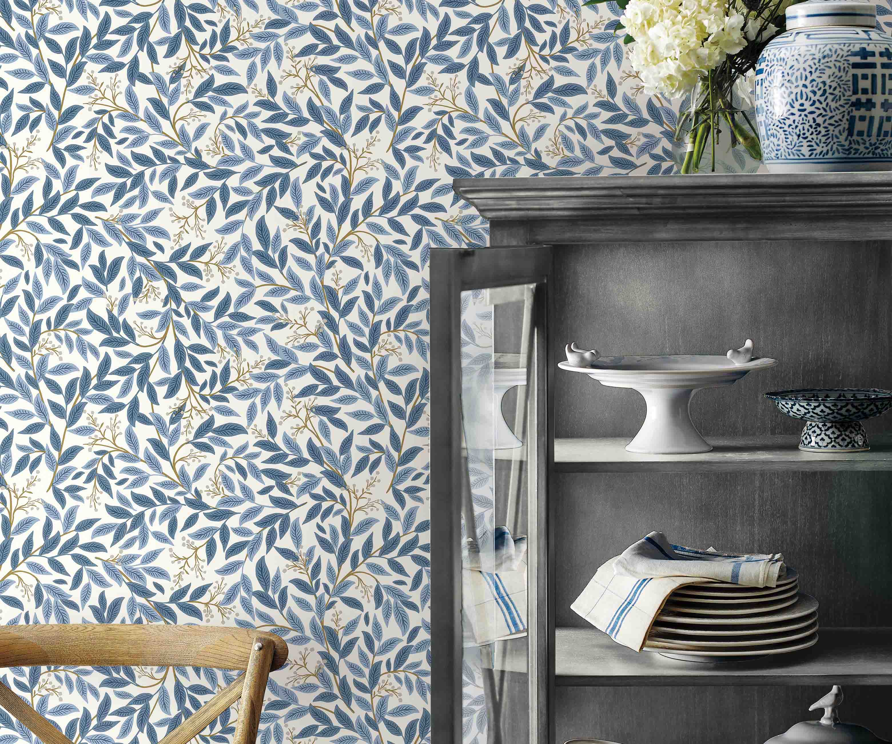 Willowberry Peel & Stick Wallpaper Sample - Blue & White - Image 2