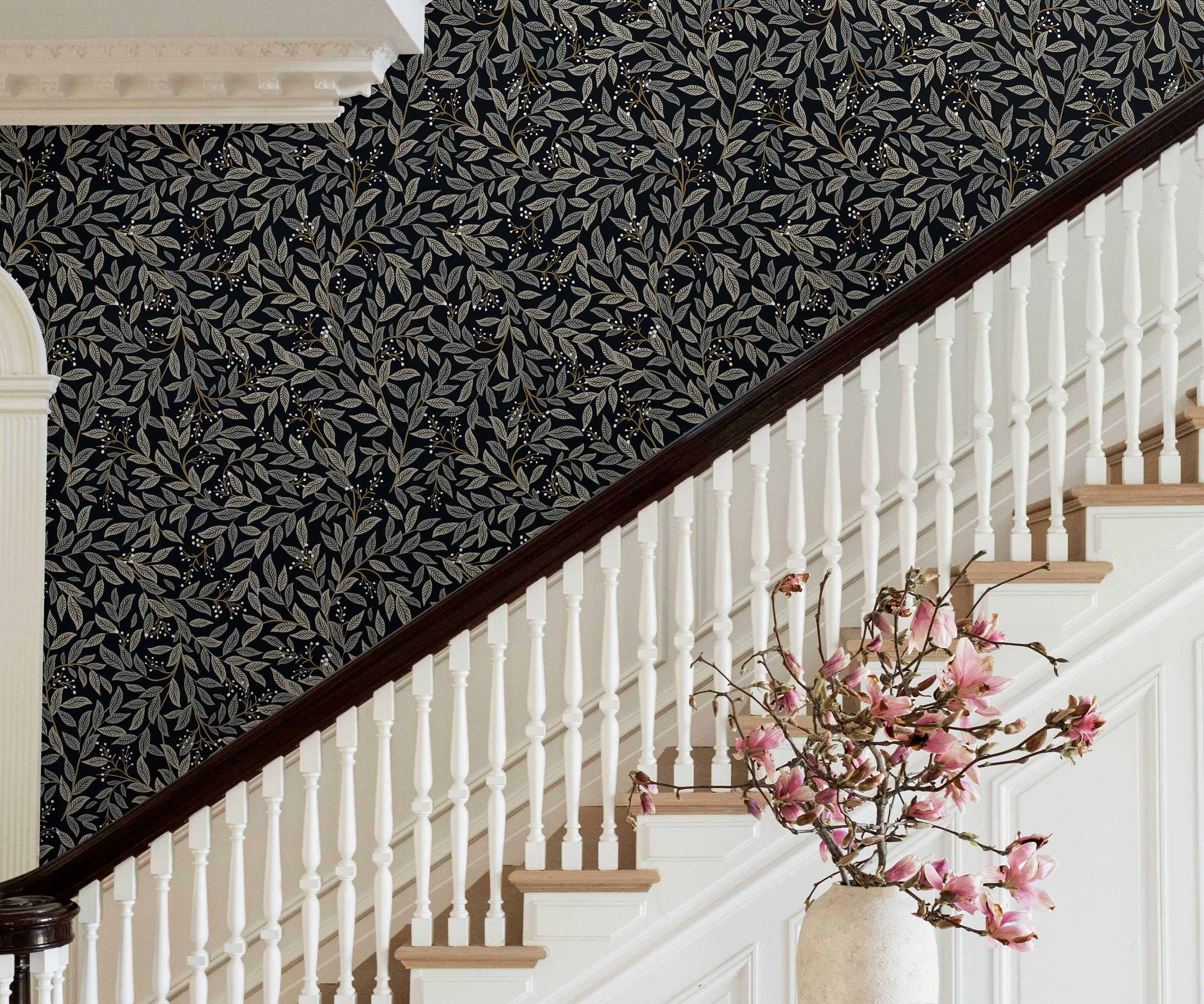 Willowberry Wallpaper Sample - Black - Image 3